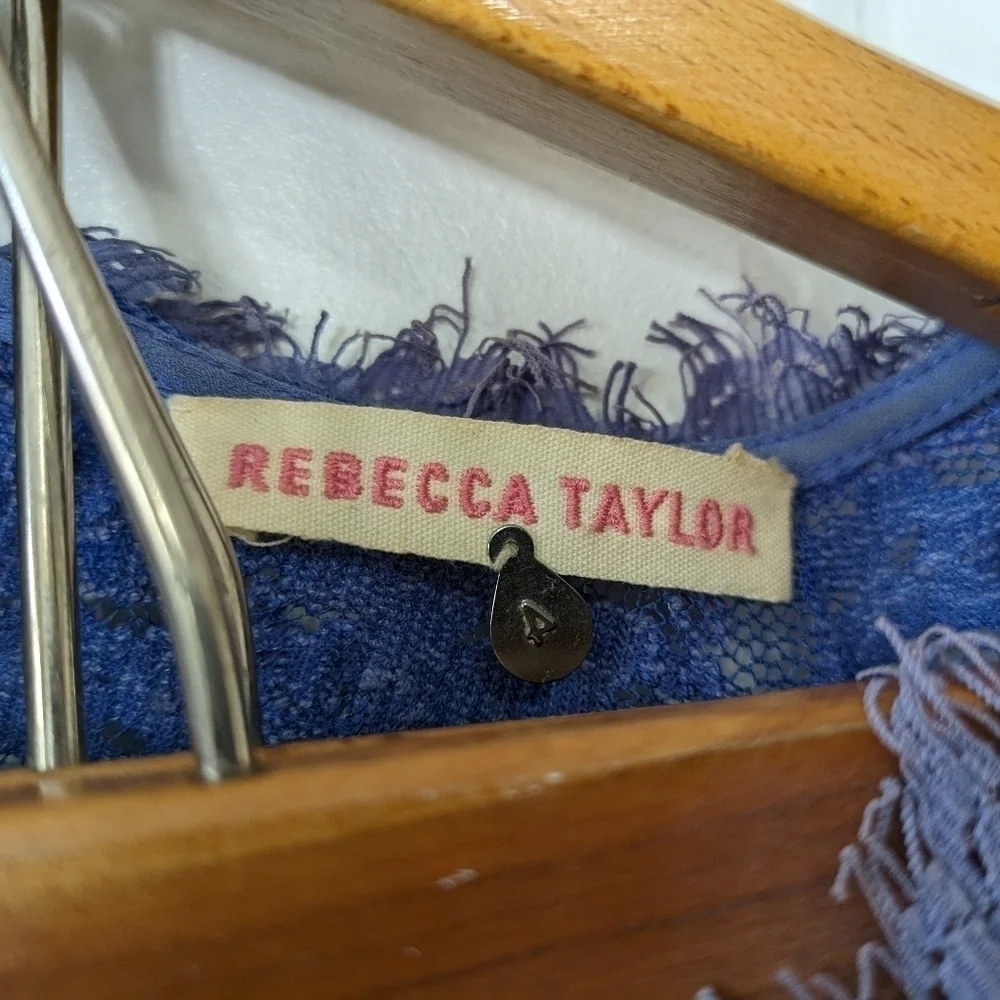 Rebecca Taylor Dress Women's 4 Blue Lace Semi Sheer Long Sleeve Zip Back - Picture 6 of 6